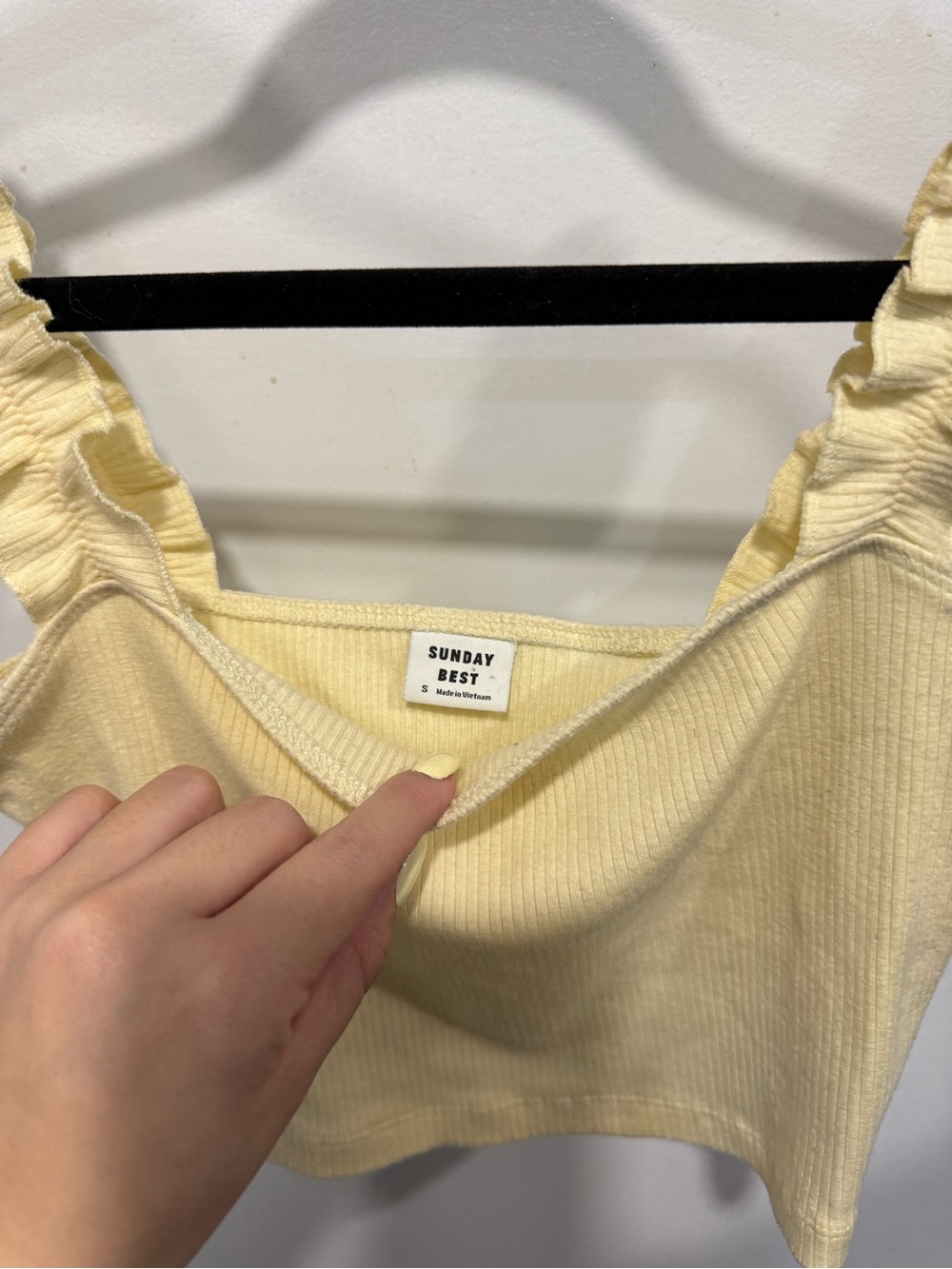 Sunday Butter Yellow Rufflr Strap Ribbed Crop Top - Picture 2 of 3